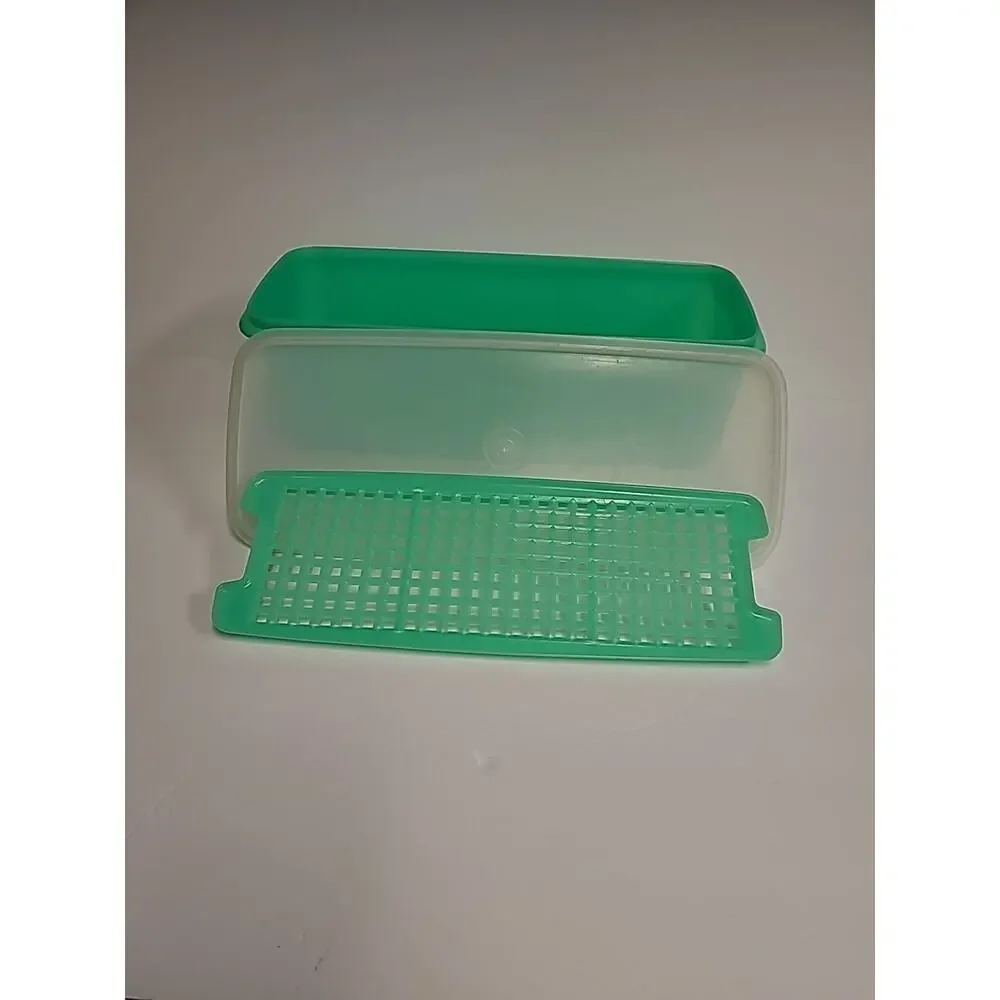 Tupperware Celery Vegetable Crisper Keeper - Vintage - Jadite Green USA w/Insert